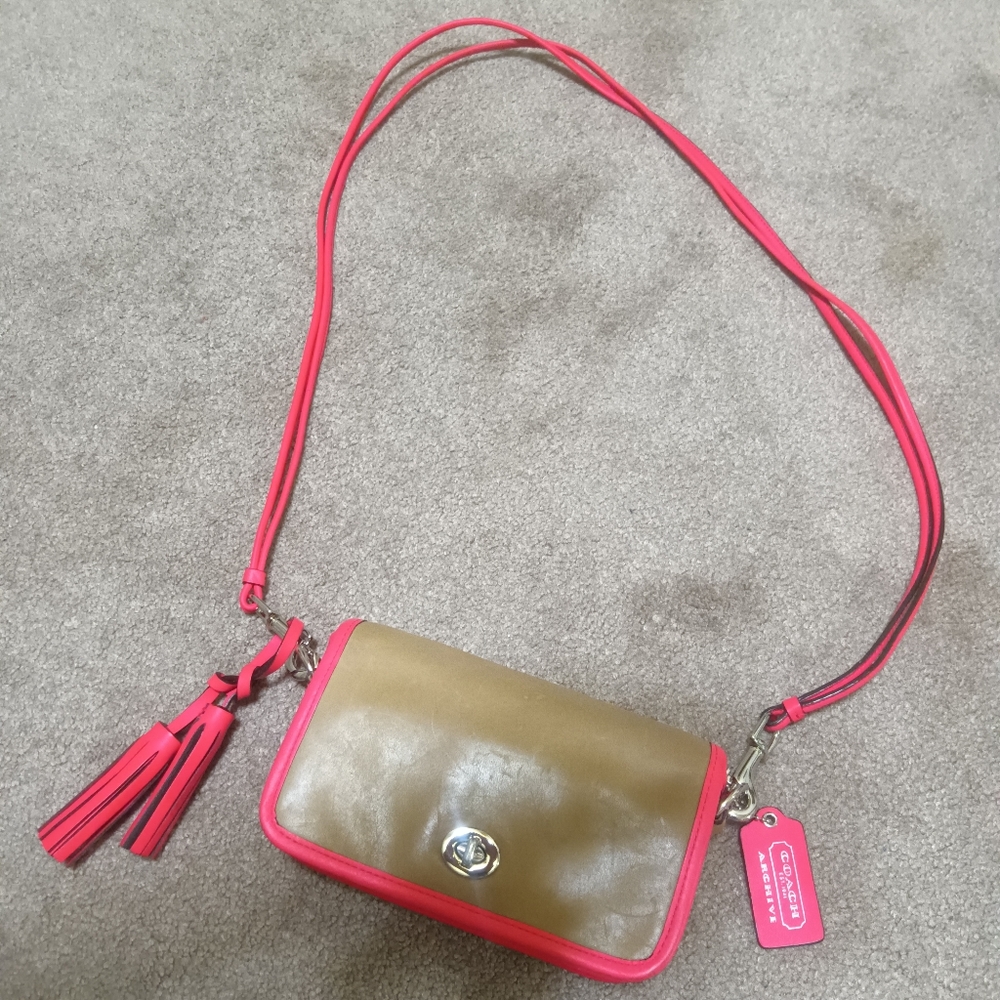 Coach Tan and Red Crossbody Bag